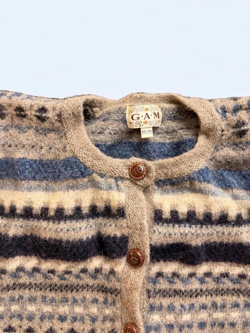 G.A.M Patterned Wool Cardigan Size Medium - Picture 2 of 5